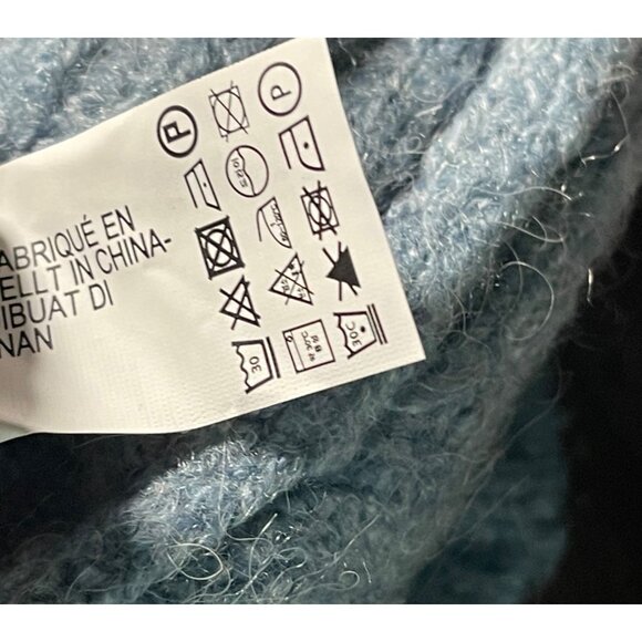 Zara Sweater Womens Size L Blue Knit Crew Neck Long Sleeve Textured Ribbed Trim - Picture 7 of 9